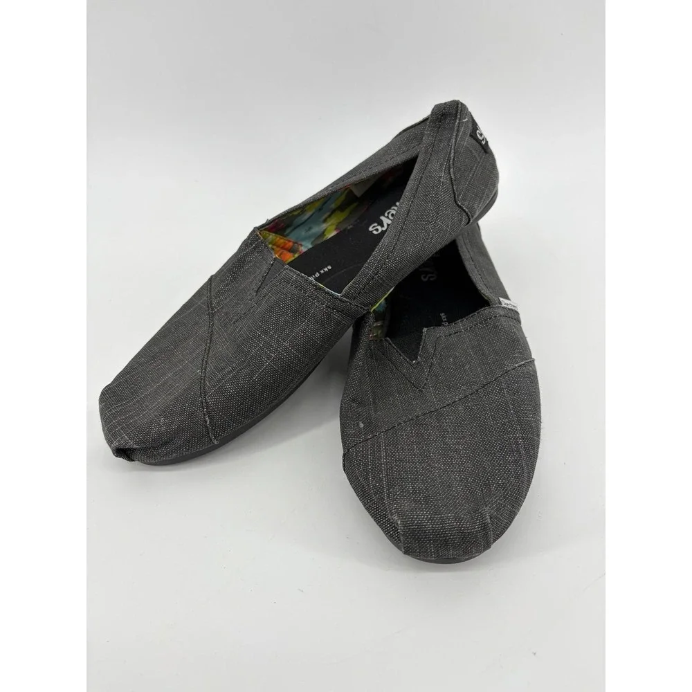 Skechers. Gray Pillow Arch, Casual Flat Canvas Slip Ons, Women's Size 9.5